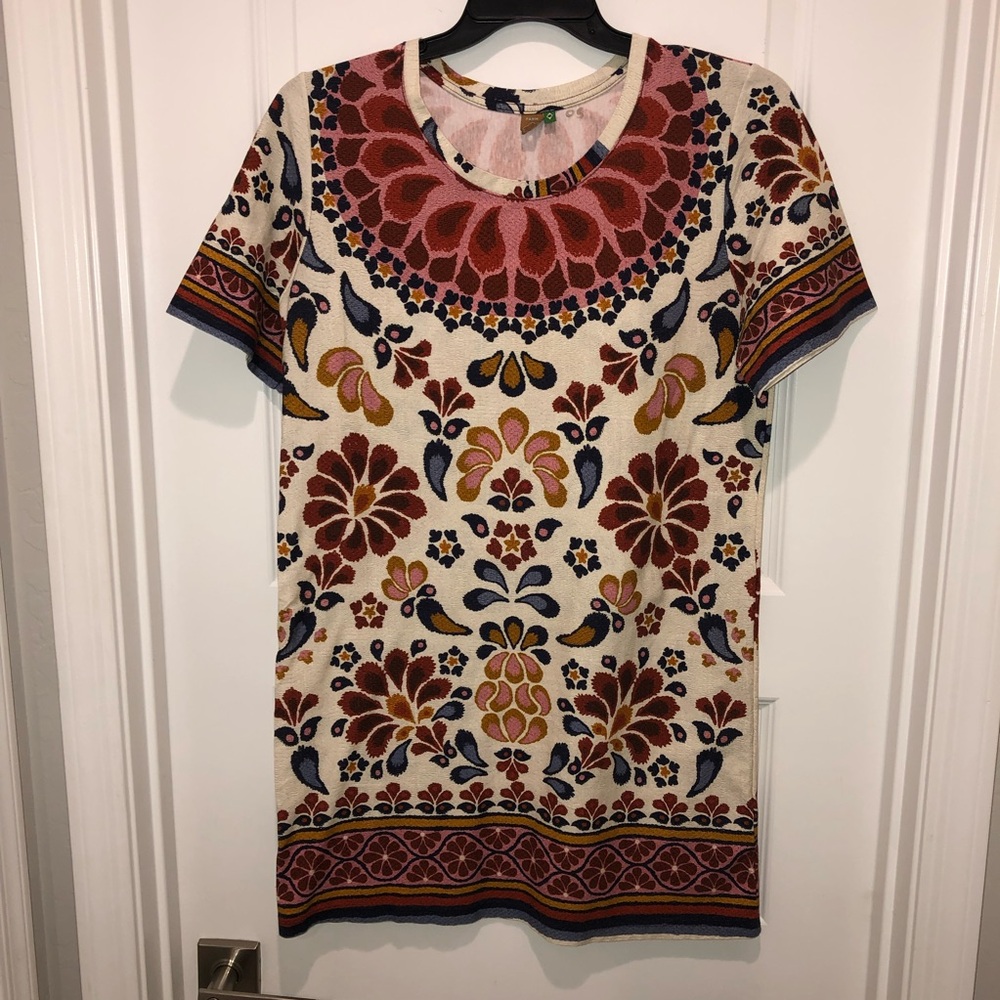 Farm Rio x Anthropologie Aztec Paisley Boho Short Sleeve Tee Shirt Dress sz L